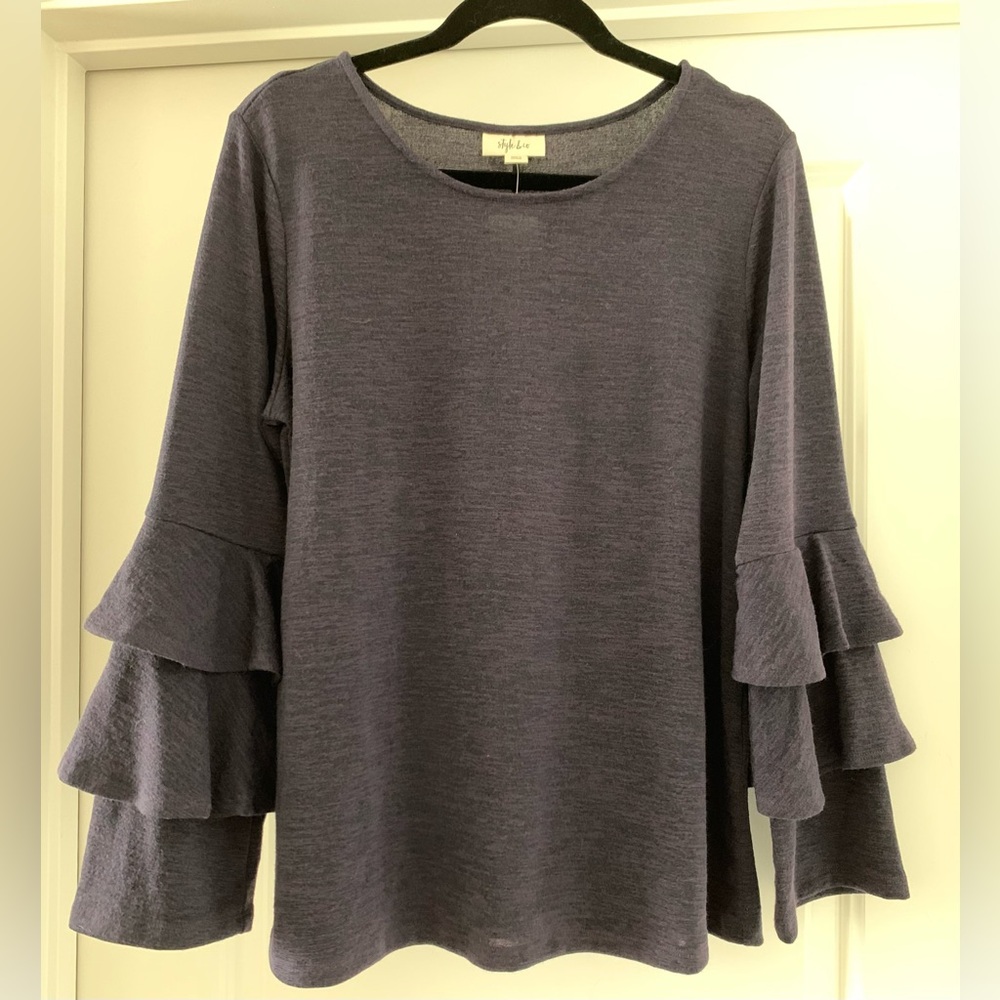 NWT: Style & Co. Deep Purple Tiered Ruffle Sleeve Sweater